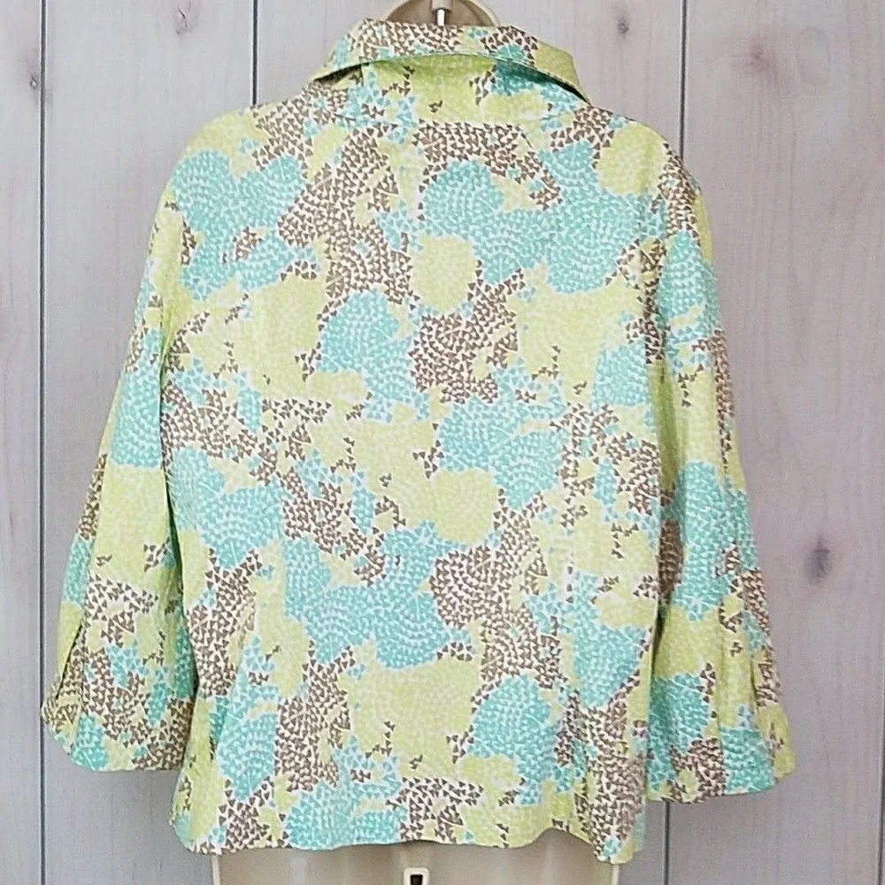 Christopher & Banks Green Blue Geometric Jacket XL Art To Wear Lagenlook Coastal